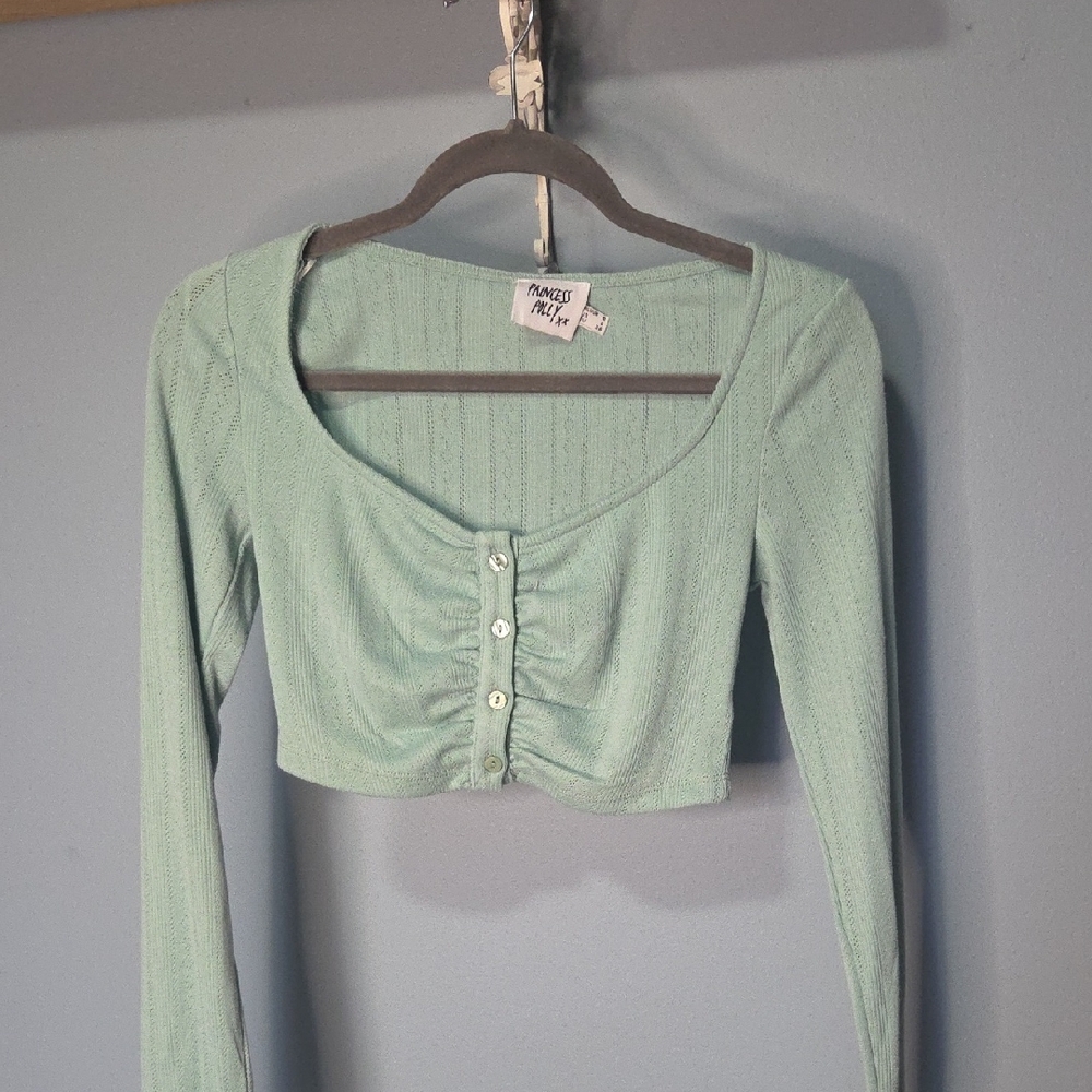 Princess Polly Mint Green Ribbed Long Sleeve Crop Top